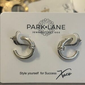 Park Lane Silver Curved Earrings with Sparkling Accents